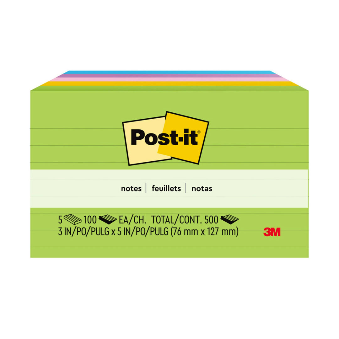Notes, 3x5 in, 5 Pads, Floral Fantasy Collection, Lined, Bold Colors (Green, Yellow, Pink, Purple, Blue), Clean Removal, Recyclable (635-5AU)