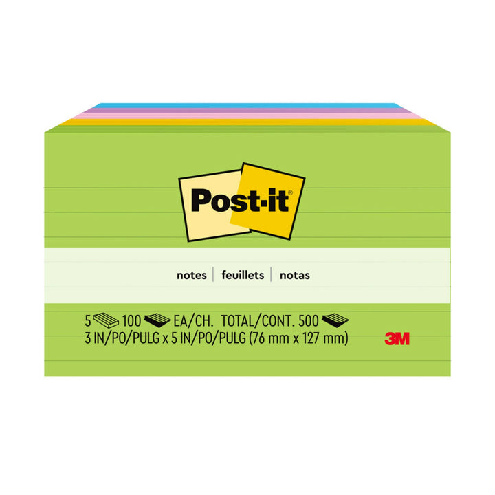 Notes, 3x5 in, 5 Pads, Floral Fantasy Collection, Lined, Bold Colors (Green, Yellow, Pink, Purple, Blue), Clean Removal, Recyclable (635-5AU)