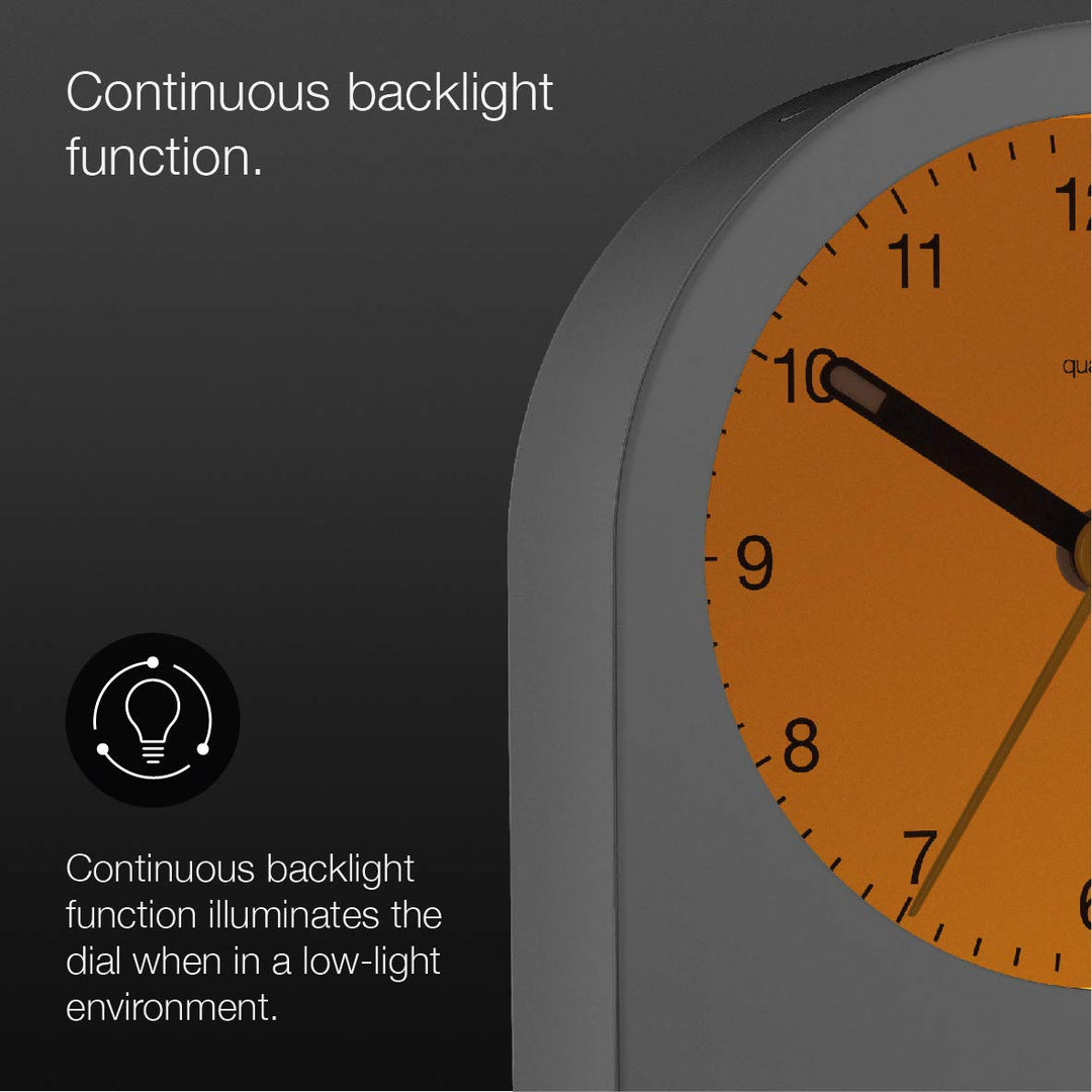 Classic Analogue Alarm Clock with Snooze and Continuous Backlight, Quiet Quartz Movement, Crescendo Beep Alarm in White, Model BC22W.