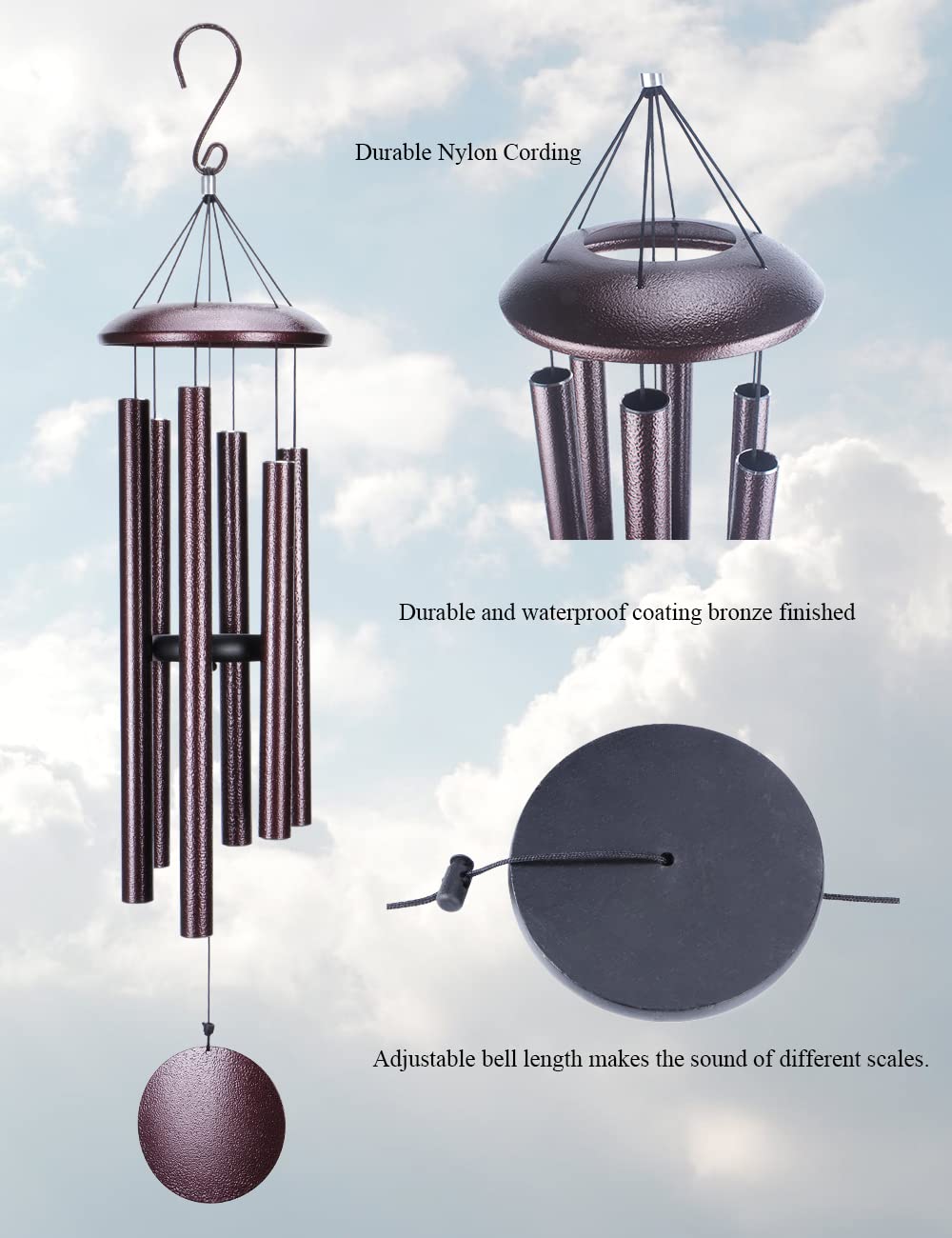 Large Wind Chimes, 36 Inch Sympathy Memorial Aluminum Deep Tone Wind Chimes for Loss of a Loved One Condolence Gift Garden Patio Outdoor Home Decoration