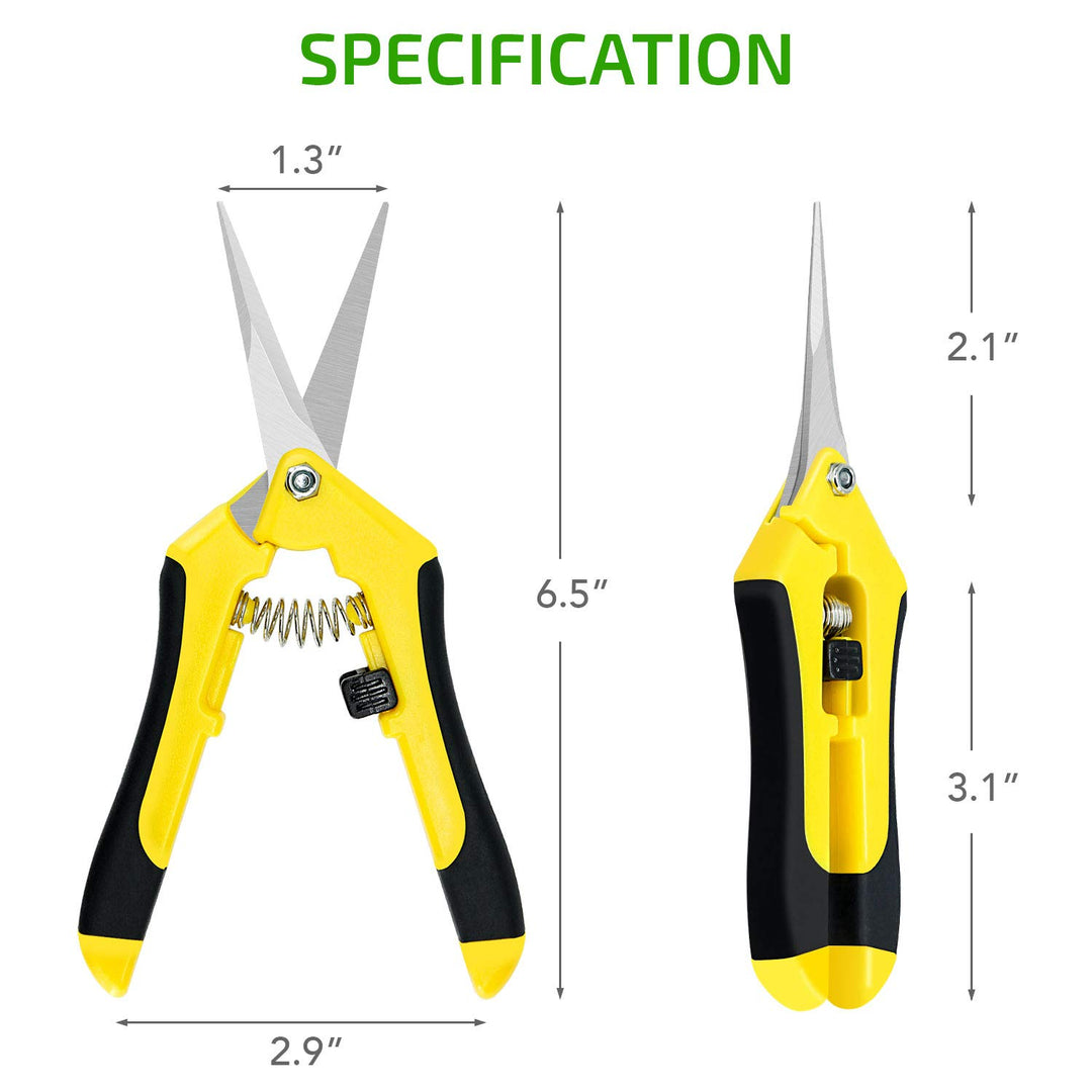 6.5 inch Pruning Shears for Gardening Trimming Scissors, Hand Pruner, Stainless Steel, Yellow