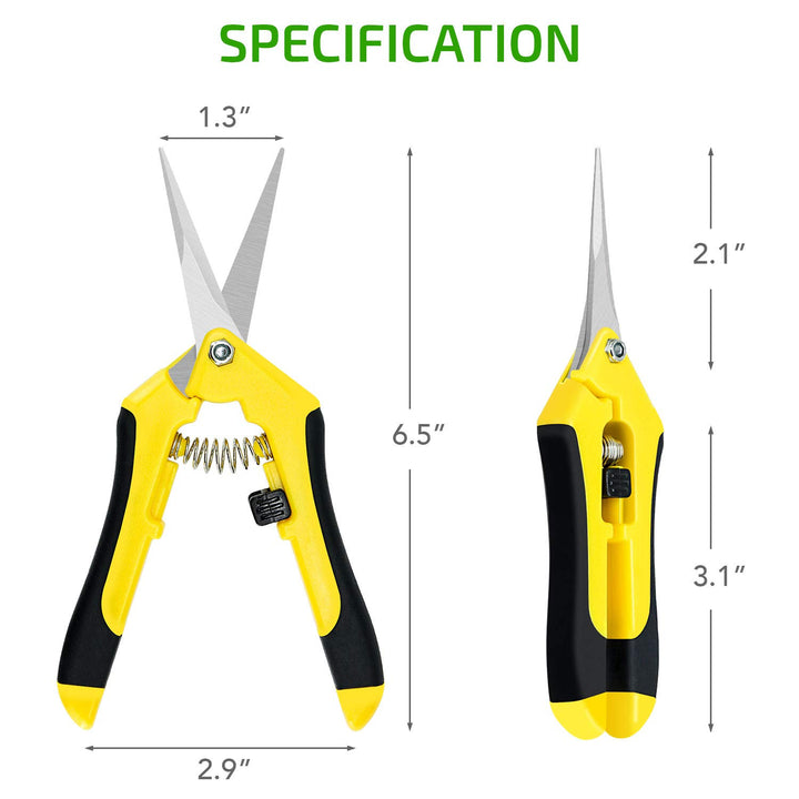 6.5 inch Pruning Shears for Gardening Trimming Scissors, Hand Pruner, Stainless Steel, Yellow