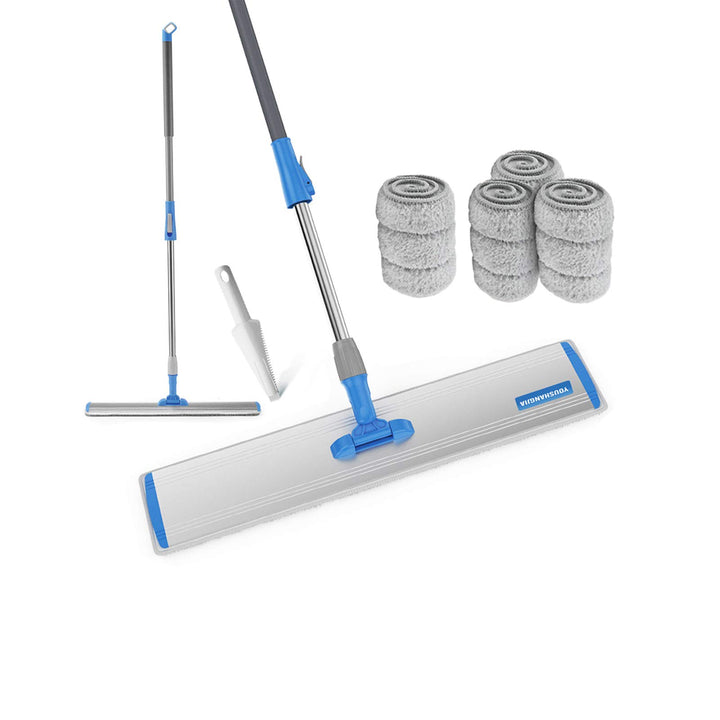 Microfiber Wet Mops 24 in Heavy Duty Flat Floor Aluminum Mop with Adjustable Handle with 4 Mop Clothes