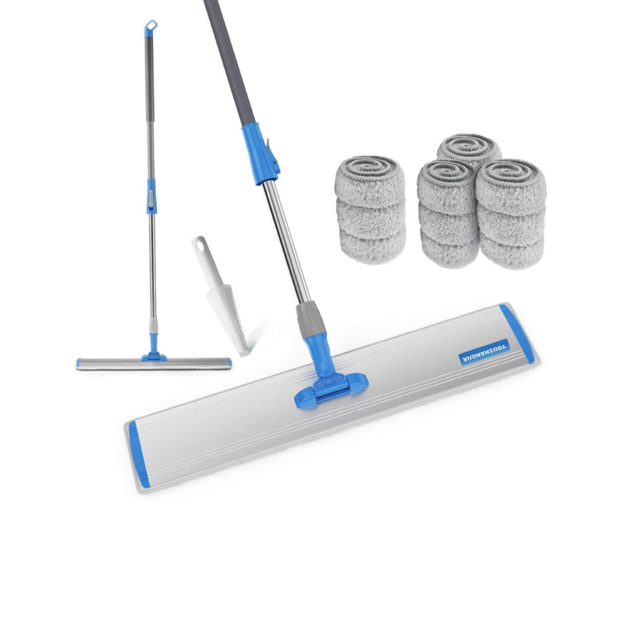 Microfiber Wet Mops 24 in Heavy Duty Flat Floor Aluminum Mop with Adjustable Handle with 4 Mop Clothes