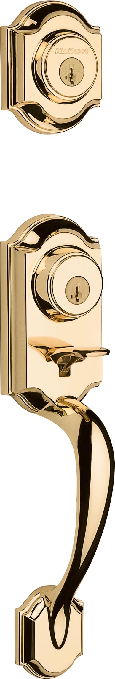 Montara Front Door Lock Handle and Deadbolt Set, Entry Handleset Exterior with Interior Door Knob, Polished Brass, Pick Resistant SmartKey Rekey Deadbolt Security