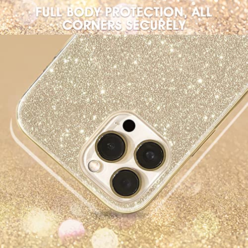 Compatible with iPhone 13 Pro Max Case (2021), Glitter Sparkly Shiny Bling Rubber Gel Shell Cases 3 Layers Shockproof Protective Bumper Cover for iPhone 13 Pro Max 6.7 2021-Gold