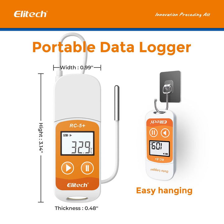 RC-5+ TE Digital PDF USB Temperature Data Logger Reusable Recorder Refrigerator Thermometer 32000 Points High Accuracy (Extra External Sensor)
