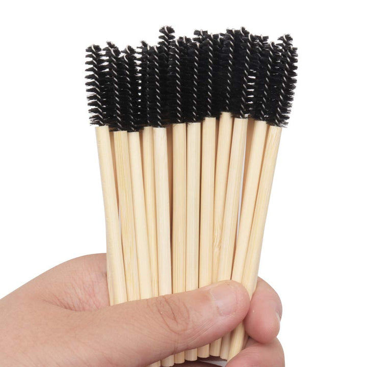 MyAoKuE-UP 100 Pack Bamboo Handle Mascara Wands Disposable Eyelash Brushes Lash Extension Tool, Black