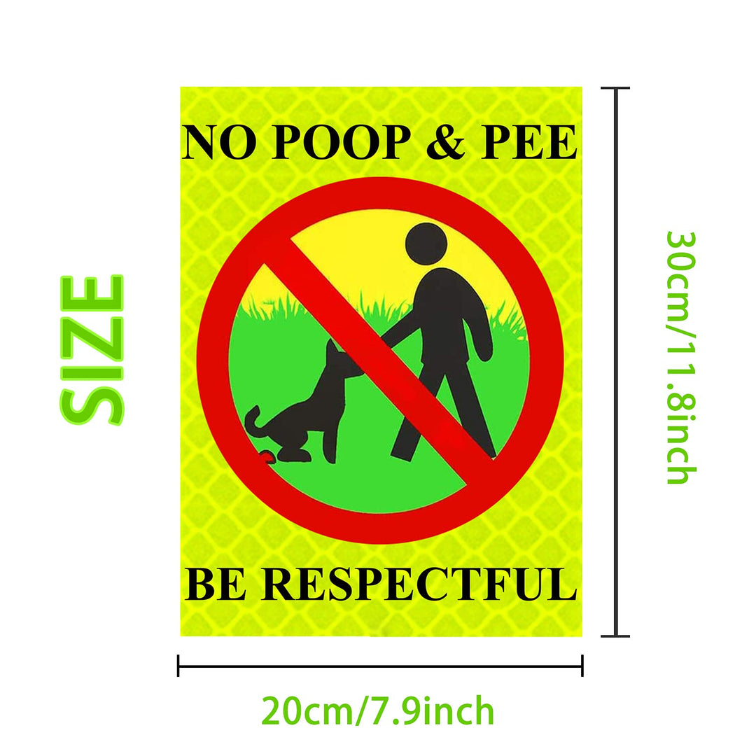 2 Pieces No Poop Reflective Stickers, Self-Adhesive Dog Signs No Poop & Pee Be Respectful Yard Sign, Easy to Use Weather Resistant Long Lasting, No Pooping Dog Lawn Signs Glow in the Dark, 8 x 12 Inch