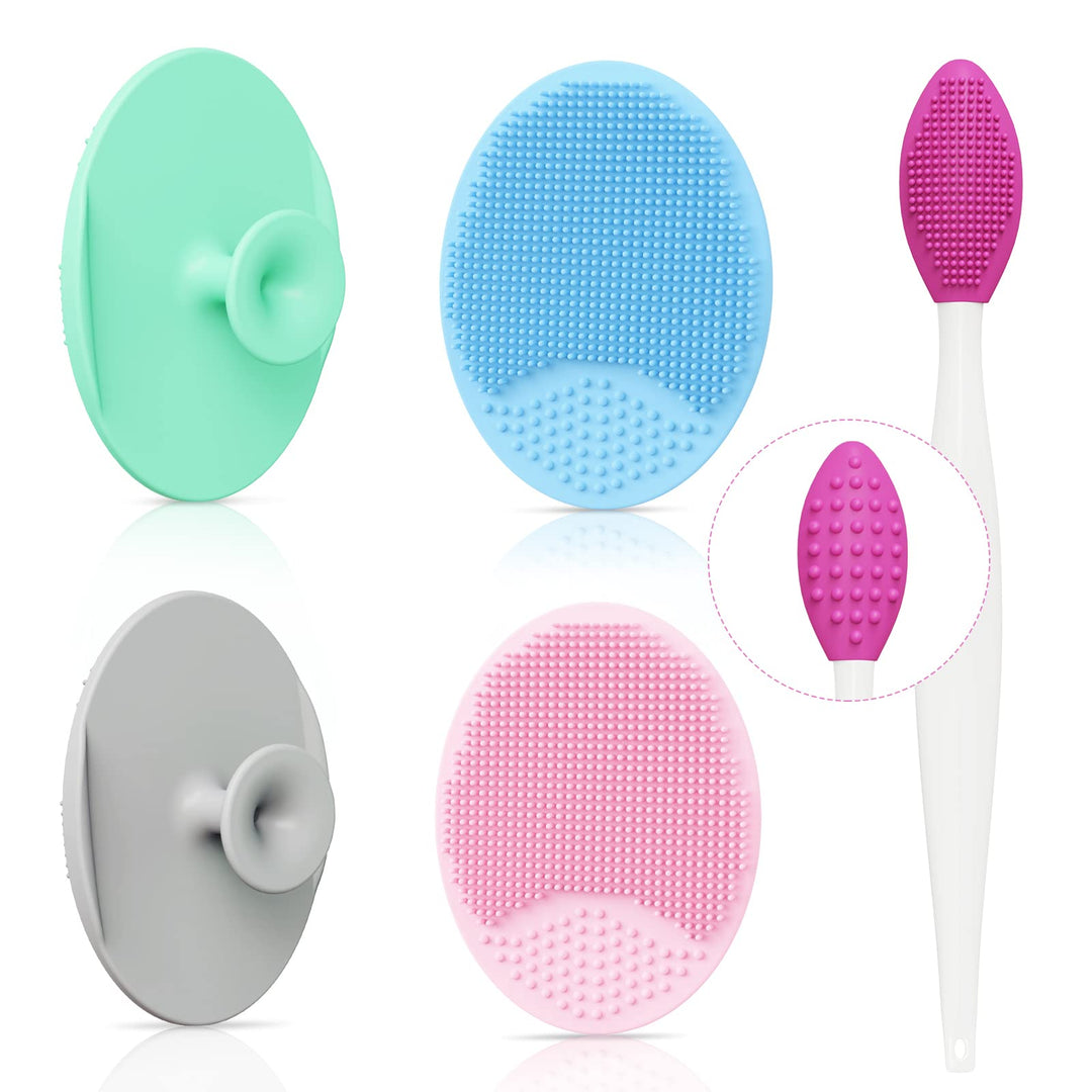 Silicone Face Scrubber - Exfoliator face Brush of 2 - Manual Facial Cleansing Brush for Gentle Exfoliating(Green and Grey)