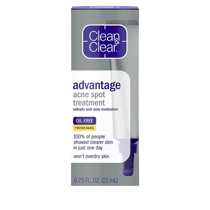 Clean & Clear Advantage Acne Spot Treatment, Oil Free Acne Treatment with Salicylic Acid, Gel Pimple Cream for Adults and Teens, Witch Hazel & Salicylic Acid Medication.75 oz (Pack of 4)