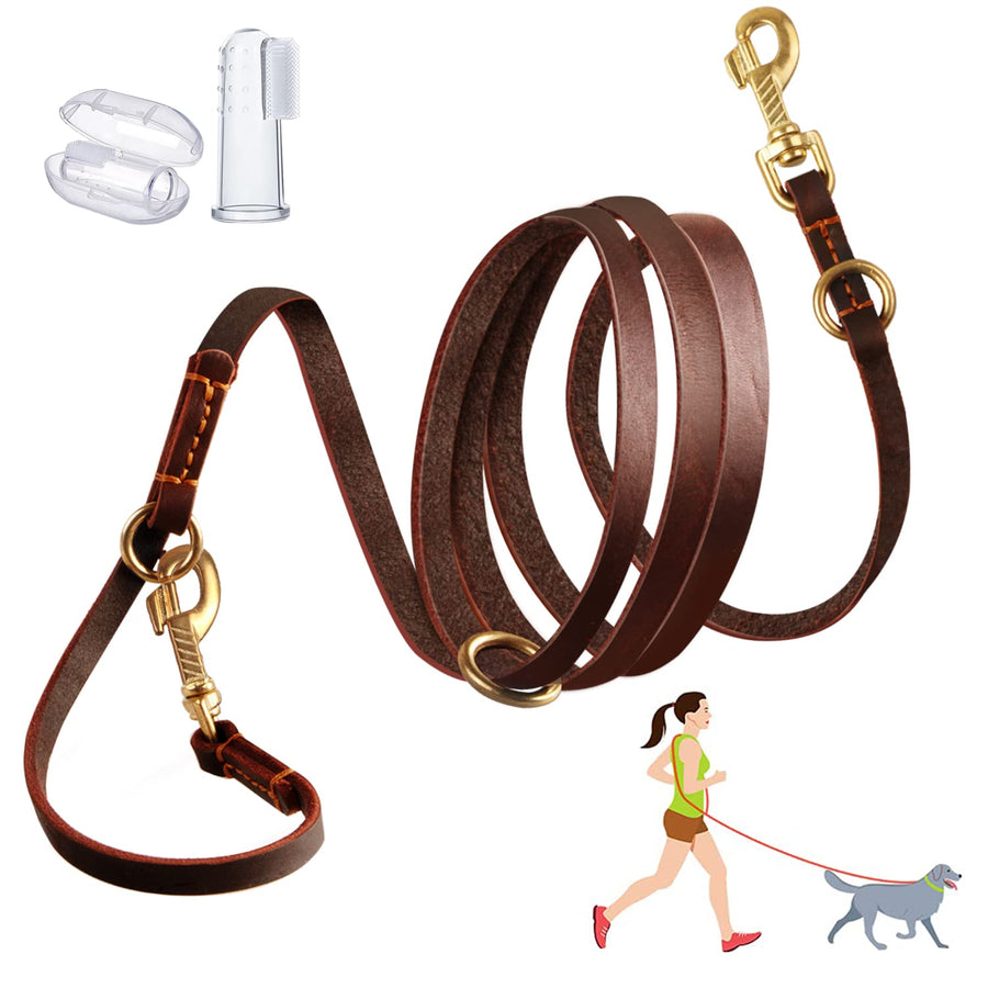 Multifunctional Leather Dog Leash 8ft Genuine Leather Leash Hands Free Dog Leash Double Ended Dog Training Leash for Small Medium Large Dogs
