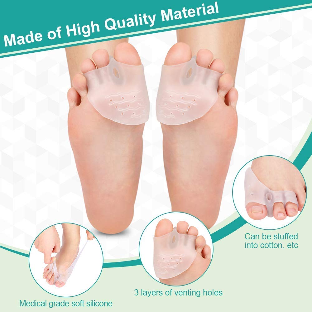 2 Pairs Gel Toe Separators Metatarsal Pads Kit, Toe Stretcher Bunion Spacer for Orthotic Overlapping Toes, Hammer Toes, Bunion Pain Relief for Barefoot, Wear in Socks or Shoes Reduce Foot Pressure