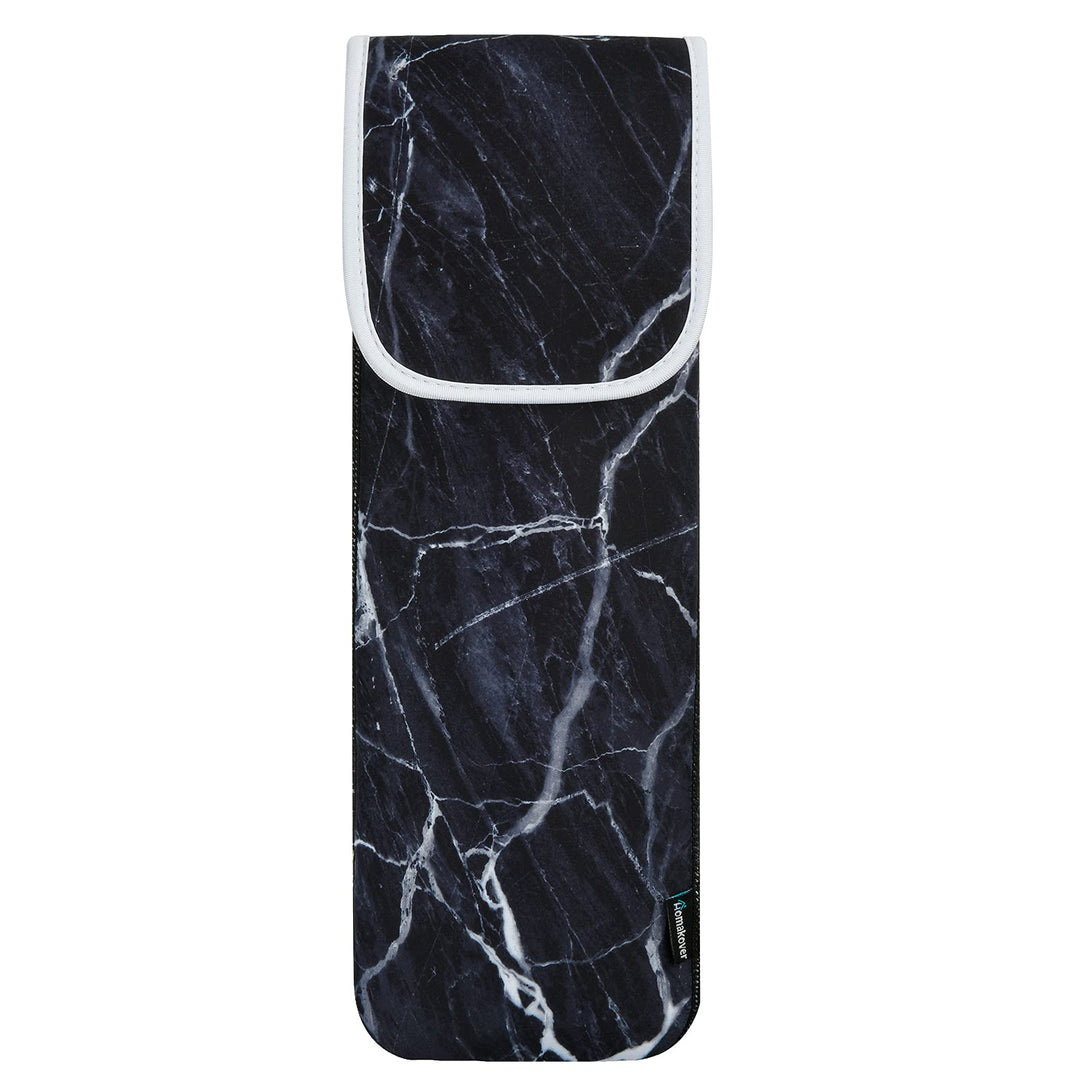 Heat Resistant Neoprene Curling Iron Cover Bag, Universal Curling Iron Cover Sleeve, Flat Iron Curling Wand Travel Case Pouch for Travel, Gym, or Home, 15 x 5 Inches, Black Marble Pattern,