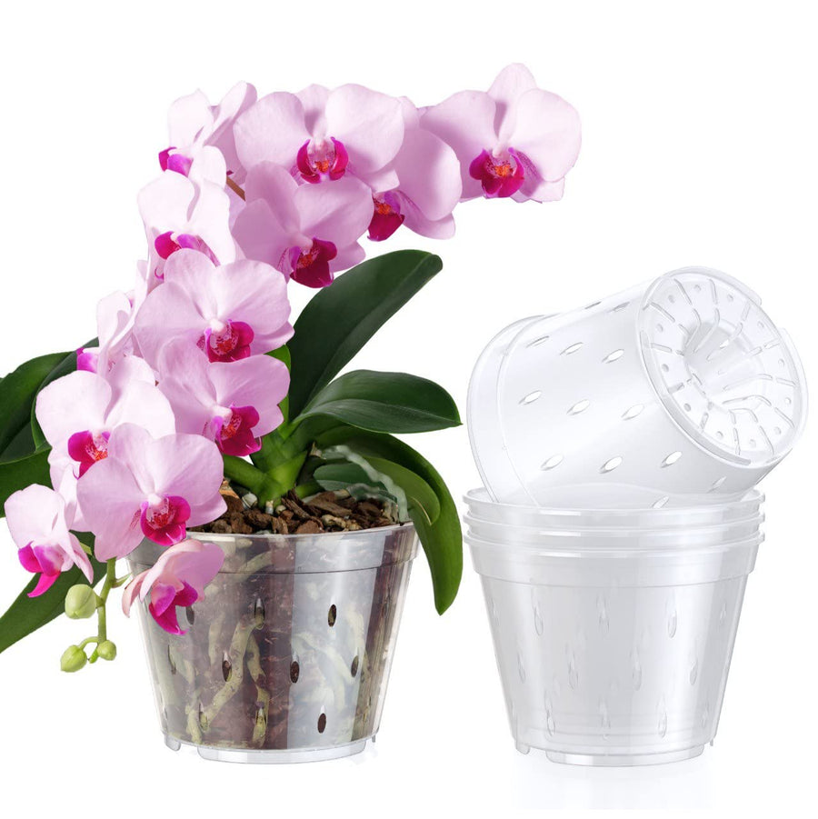 Orchid Pots with Holes Indoor Clear Plastic Plant Pot Set (5.5 - 4 Pack)