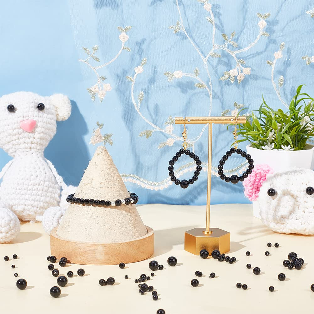 1380pcs Plastic Craft Beads, 5 Sizes Black Round Eyes for Doll Making, Amigurumi, Crochet, Bracelet Jewelry Making