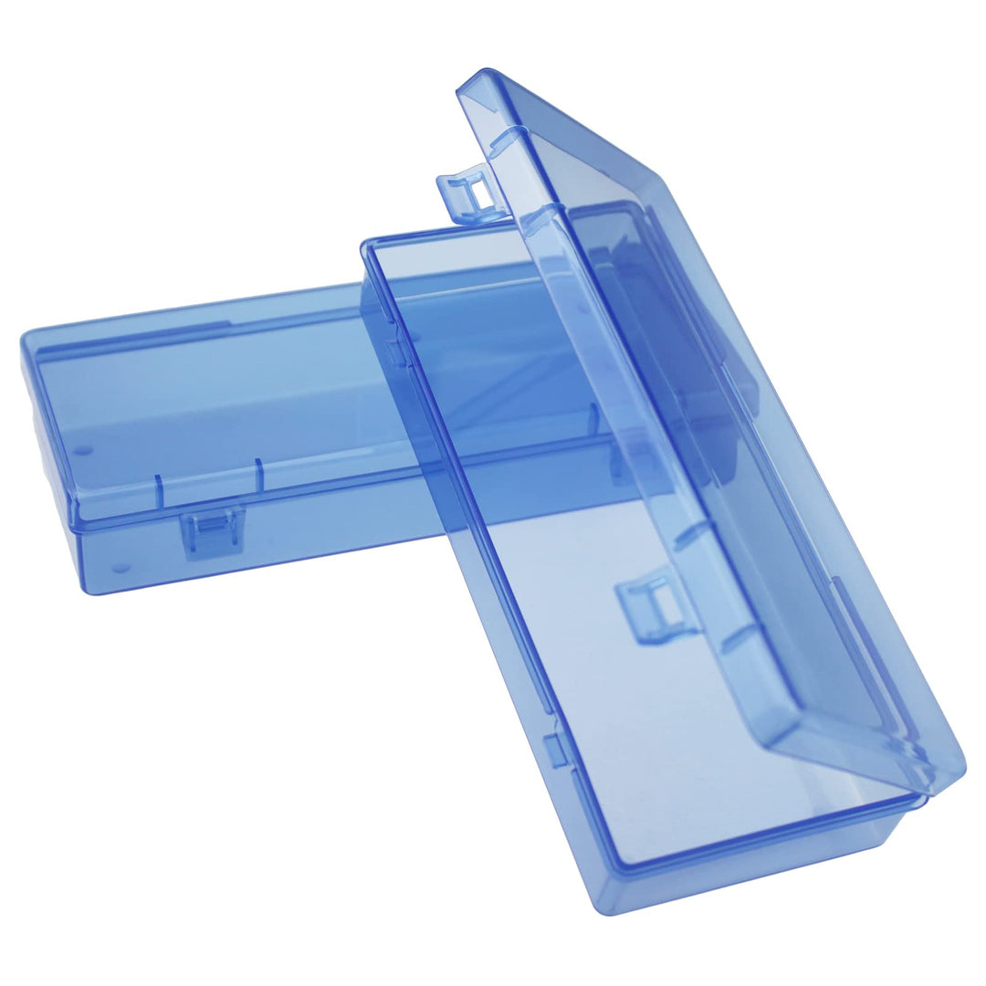 6 Pieces Rectangular Empty Mini Clear Plastic Organizer Storage Box Containers with Hinged Lids (Blue, 6.1 x 2.6 x 1.2 inch)