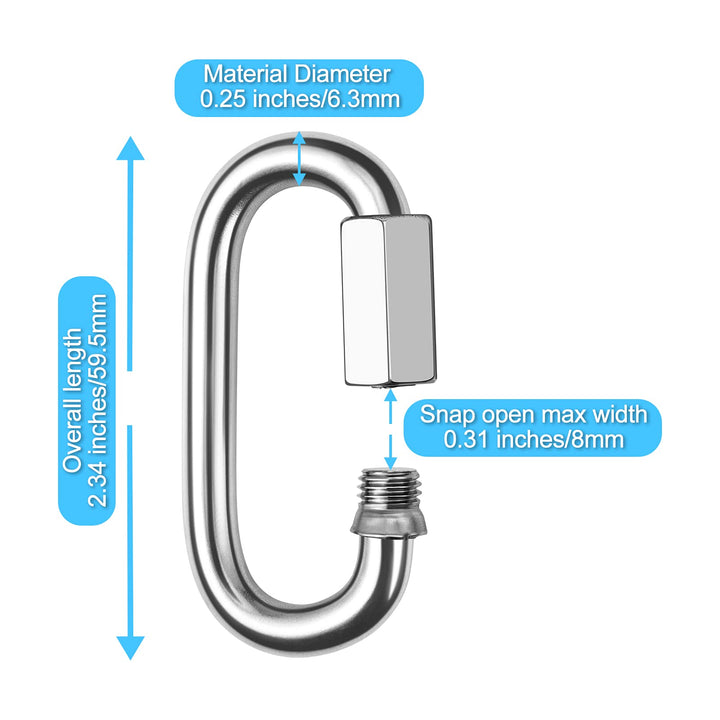 4pcs 1/4 Inch Quick Links Locking Carabiner, 304 Stainless Steel M6 Quick Links Chain Connector,Heavy Duty Chain Repair Links,for Outdoor Activities and Indoor Equipment
