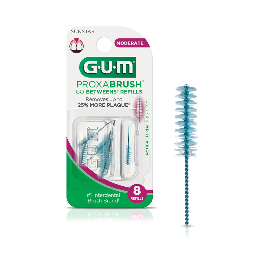 Proxabrush Go-Betweens Refills - Moderate - Compatible with Permanent Handle - Reusable Interdental Brushes - Soft Bristled Dental Picks, 8ct