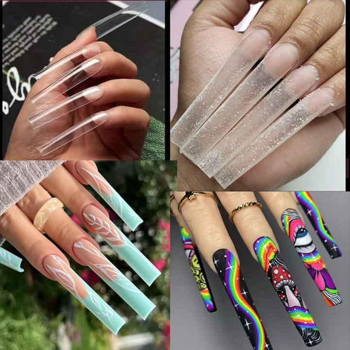 Acrylic 3XL Full Cover Square Nail Tips, 12 Sizes, 360pcs, Clear, Glossy Finish