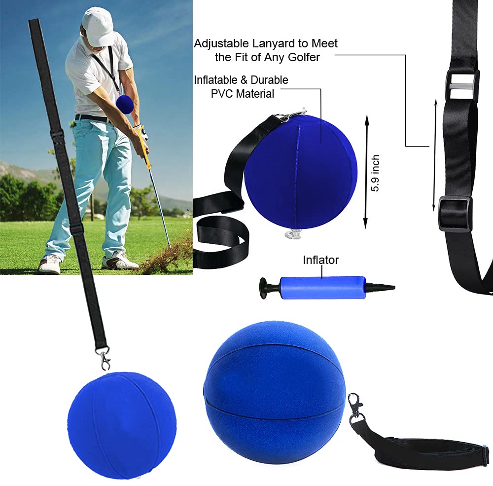 Golf Swing Training Aid Arm Band Trainer Impact Ball Inflator Assist 4 Pack Trainer Equipment Posture Motion Correction Aids Set for Men Women Golfer Beginner Practice (4 Pack Blue)