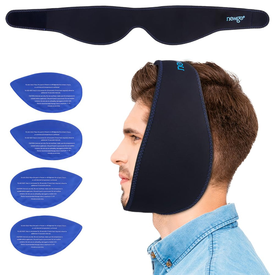 Wisdom Teeth Ice Pack Head Wrap Jaw Ice Pack for Face Oral Surgery, FSA or HSA Eligible Face Ice Pack with 4 Hot Cold Gel Pack for TMJ, Tooth Extraction, Tonsillectomy Recovery