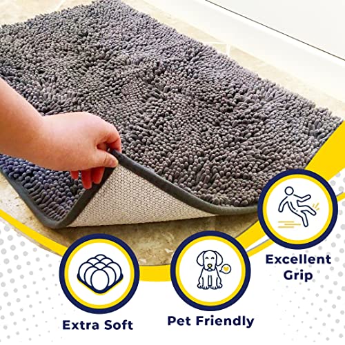 ® Shown on TV – Super Absorbent Microfiber Dog Door Mat for Muddy Paws, Non-Slip Washable Pet Rug, Quick Dry Chenille Entryway Carpet, Machine Washable Indoor Outdoor mat, Grey 30x19