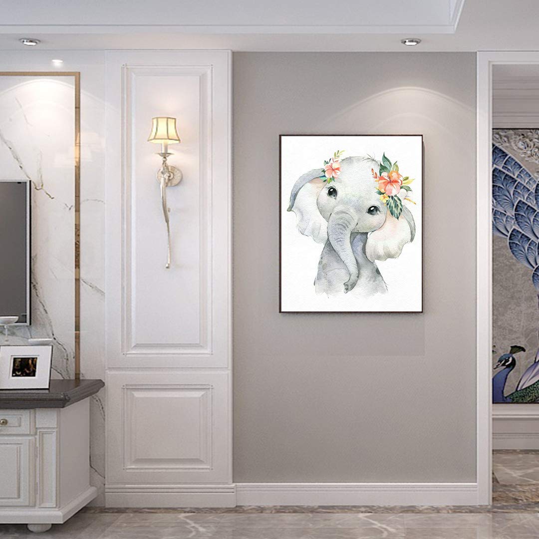 Elephant Paint by Number Kits for Adults Kids Baby Elephant Paint by Numbers DIY Painting Elephant Baby Acrylic Painting Kits Animals DIY Canvas Painting by Number Home Wall Decor 16x20In