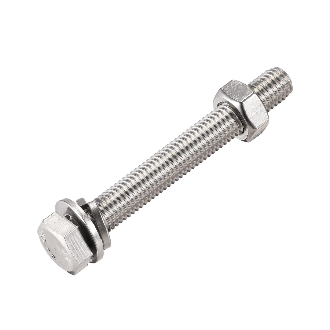 M10 x 80mm Hex Head Screws Bolts, Nuts, Flat & Lock Washers Kits, 304 Stainless Steel Fully Thread Hexagon Bolts 4 Sets