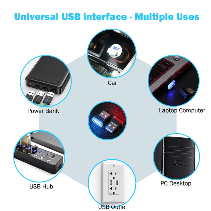 USB LED Atmosphere Lights Mini Car Interior Ambient Lighting Kit-Universal (White, 2 pcs)
