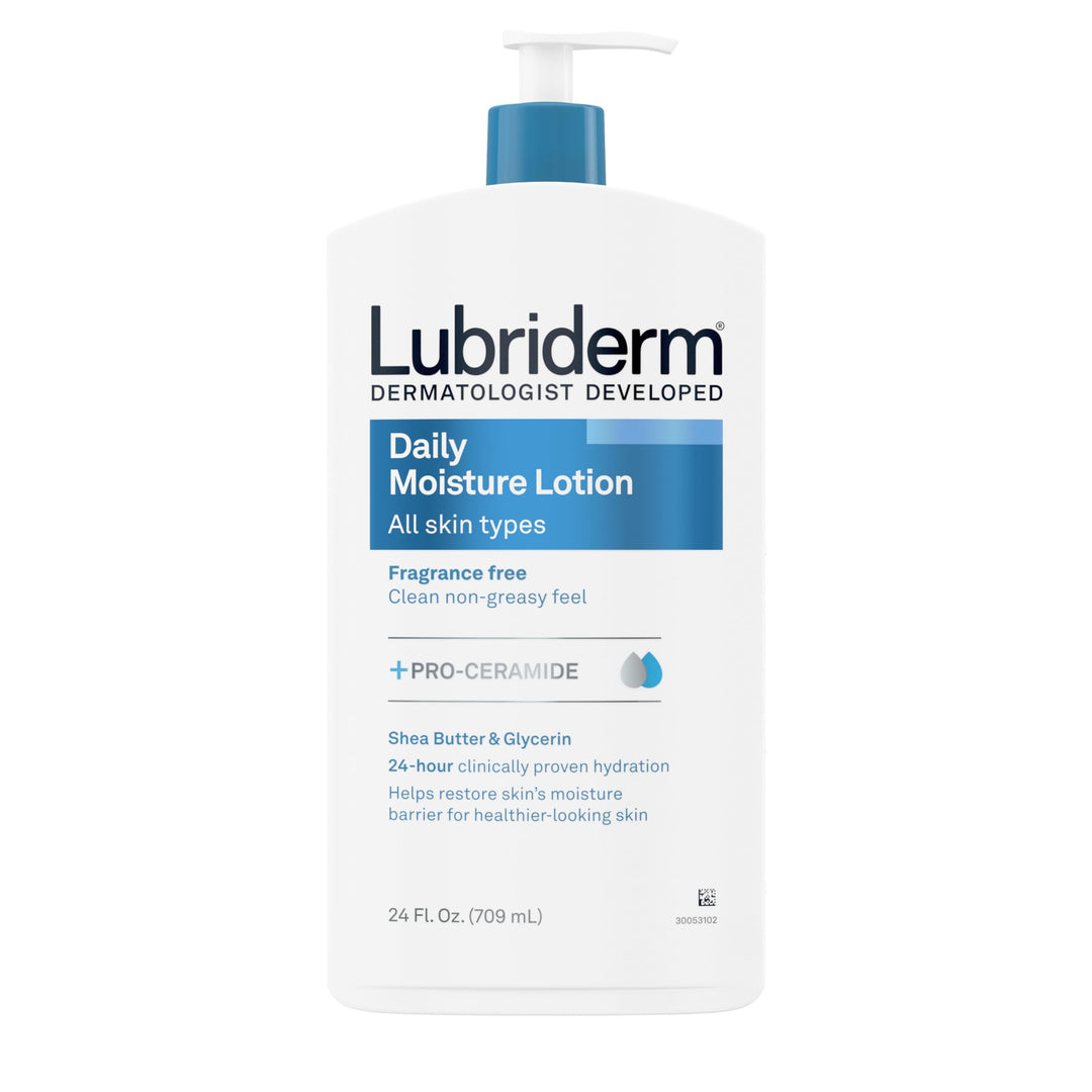 Fragrance Free Daily Moisture Lotion + Pro-Ceramide, Shea Butter & Glycerin, Face, Hand & Body Lotion for Sensitive Skin, Hydrating Lotion for Healthier-Looking Skin, 24 fl. oz