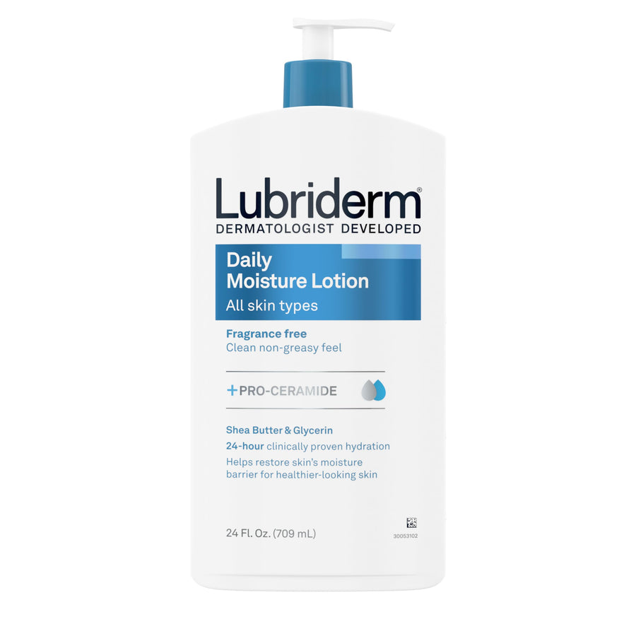 Fragrance Free Daily Moisture Lotion + Pro-Ceramide, Shea Butter & Glycerin, Face, Hand & Body Lotion for Sensitive Skin, Hydrating Lotion for Healthier-Looking Skin, 24 fl. oz