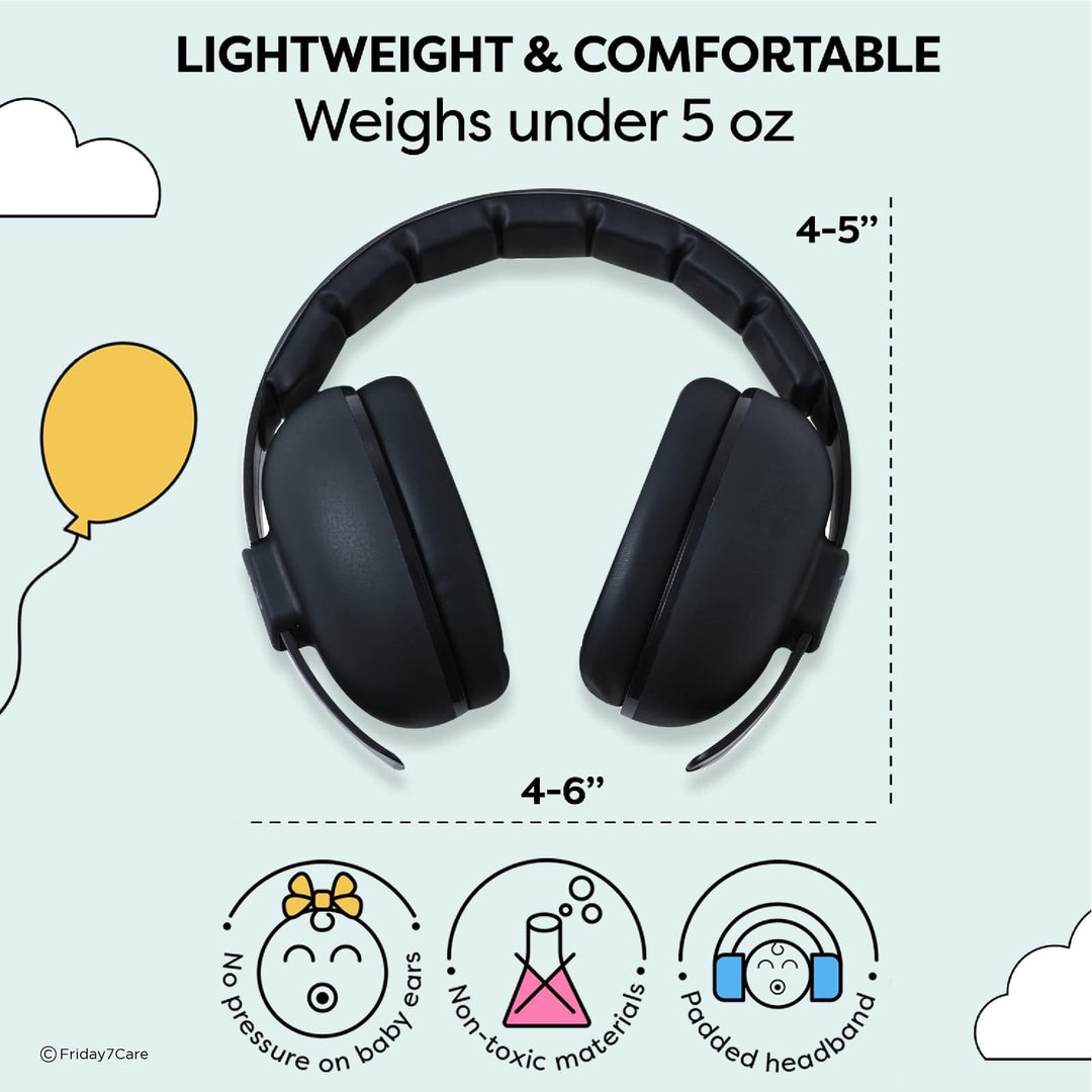 Baby Headphones - Baby Ear Protection, Baby Noise Cancelling Headphones with Adjustable Headband for Ages 0-36 Months, Black