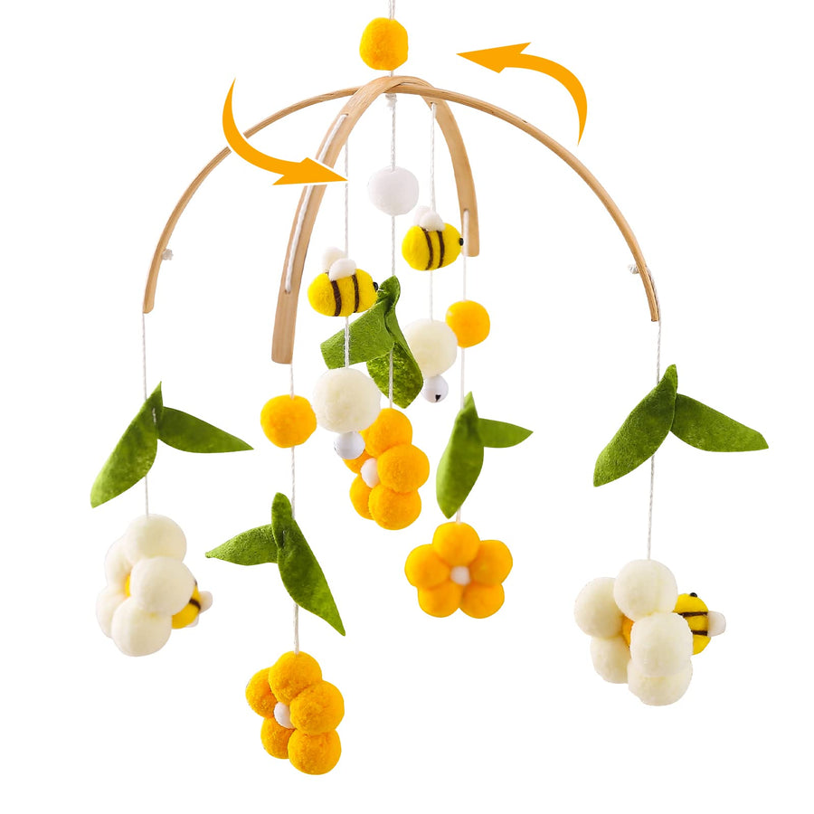 Baby Mobile for Crib Crib Nursery Mobile for Boys Girls Boho Bee Flower Nursery Decor Soothe Toy Baby Shower Set for Infant Bedroom Hanging Decoration Toy(Bee)