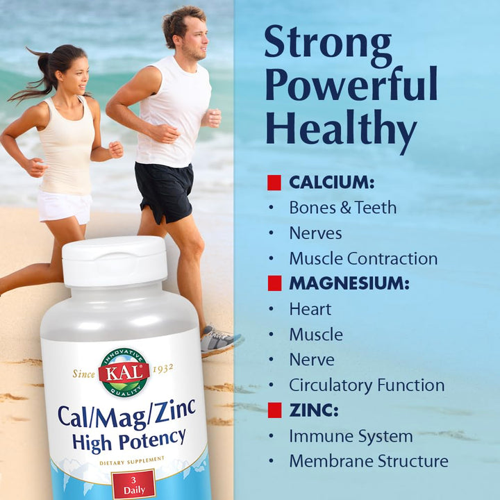 Cal/Mag/Zinc | 1000mg Calcium, 400mg Magnesium & 15mg Zinc | Bone, Muscle, Heart & Immune Support | 100ct, 33 Serv