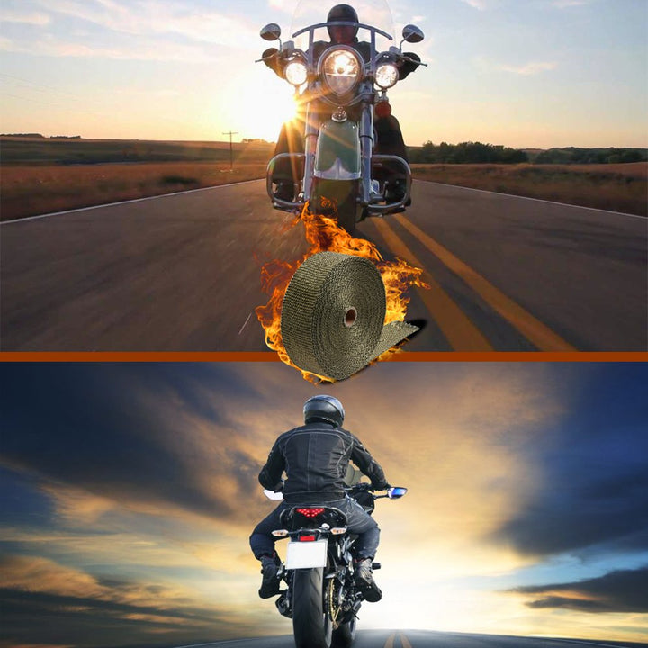 2 x 50' Titanium Exhaust Heat Wrap Roll for Motorcycle Fiberglass Heat Shield Tape with Stainless Ties
