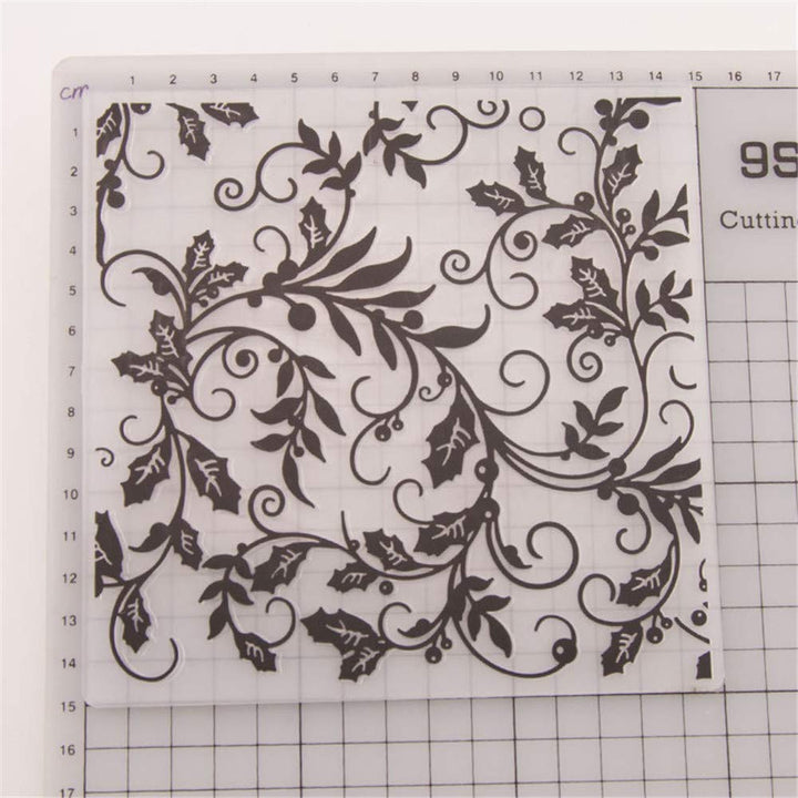 Christmas Berry Beans Branch Leaves Background Plastic Embossing Folders for Card Making Scrapbooking or Paper Crafts