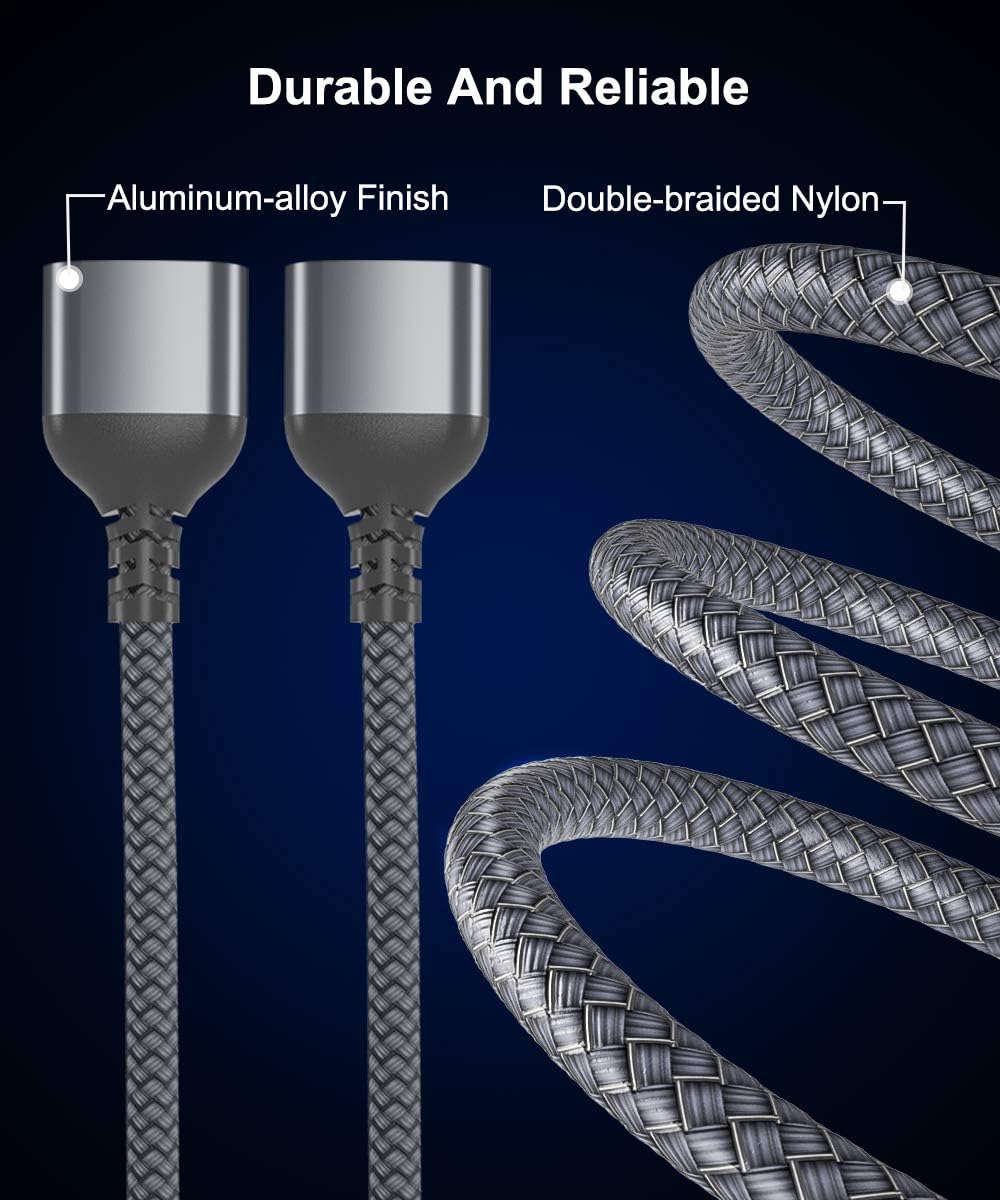 USB Splitter 1 in 2 Out 1FT,USB Y Cable,Double USB Adapter,USB Male to Two Female Extension Cord,Dual Port Extender Hub,Data Power Charger Split for TV,PC,Laptop,MacBook,Keyboard,PS4,PS5