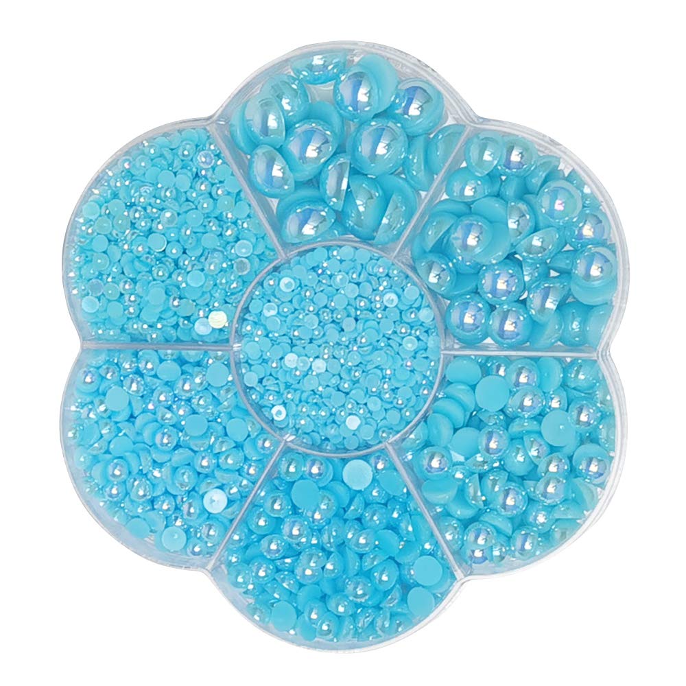 3000PCS 1 Box Blue Round Flatback Half Pearls Bead Loose Beads Gem (Blue Half Ball)
