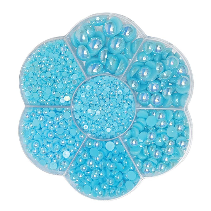 3000PCS 1 Box Blue Round Flatback Half Pearls Bead Loose Beads Gem (Blue Half Ball)