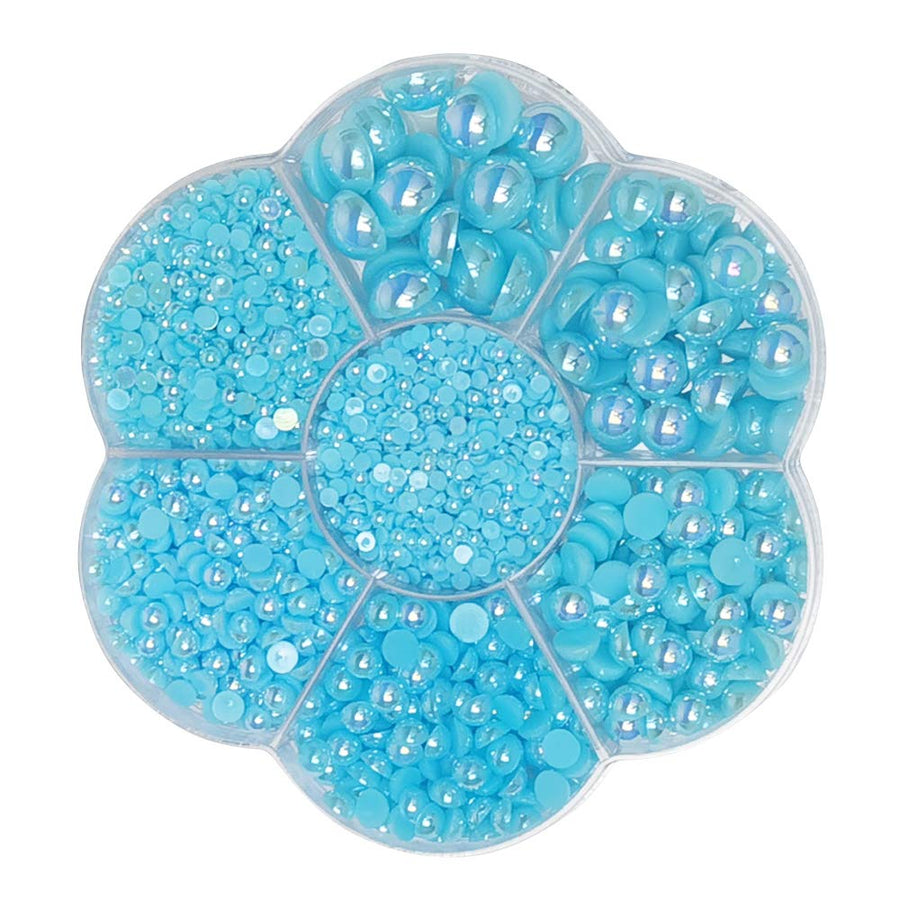 3000PCS 1 Box Blue Round Flatback Half Pearls Bead Loose Beads Gem (Blue Half Ball)