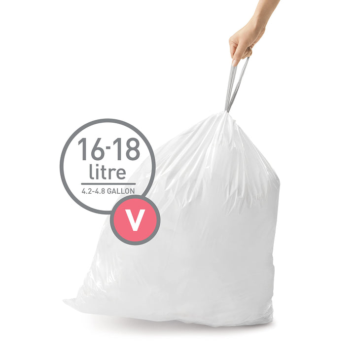 Code V 60 Count, Genuine Custom Fit Liners, Drawstring Trash Bags in Dispenser Packs, 16-18 Liter / 4.2-4.8 Gallon, White