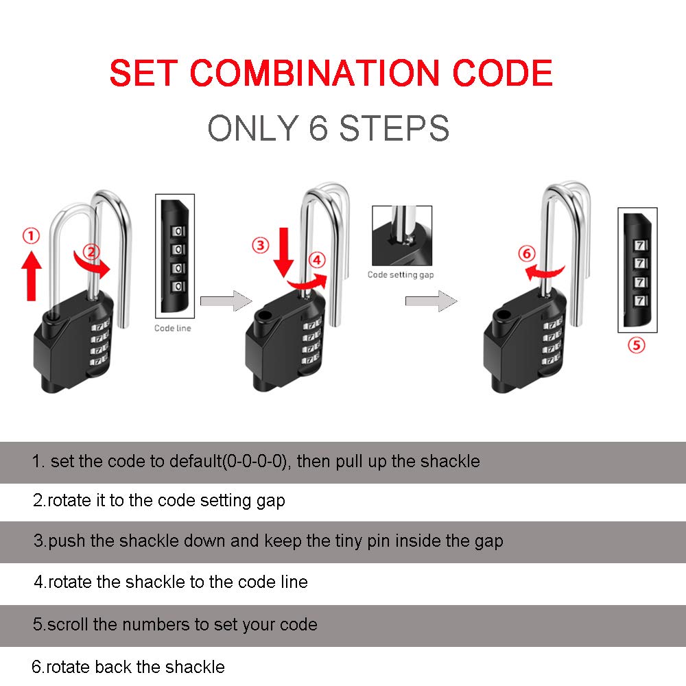 2 Pack 2.6 Inch Long Shackle Combination Lock, 4 Digit Outdoor Waterproof Padlock for School Gym Locker, Sports Locker, Storage Unit, Gate, Fence, Toolbox (Black)