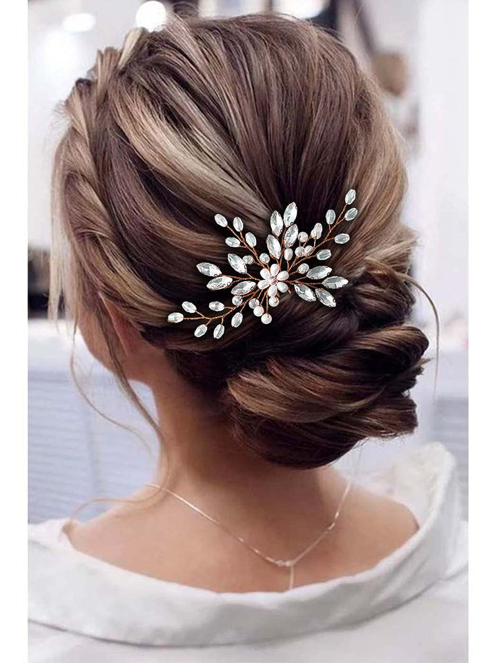 Bride Wedding Rhinestone Hair Pins Crystal Bridal Hair Pieces Wedding Hair Accessories for Women and Girls (Rose Gold)