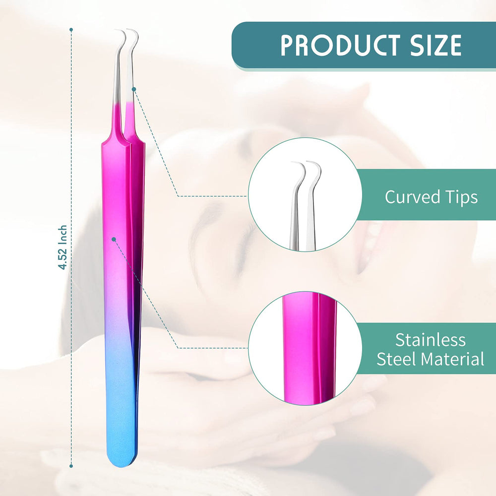 3 Pieces Blackhead Tweezers Acne Blemish Stainless Steel Blemish Extractor Tool for Remove Blackhead Acne Whitehead Pimple Bend Curved Tweezer Skin Blackhead Remover Tools (Rainbow Color)