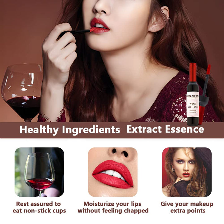 Wine Liquid Lipstick, Lady Long Lasting Make Up Gloss Matte Lip Tint Wine Bottle Cover, Waterproof, Valentine's Day Gift Kit Ideas for Girlfriend, Mom, Friend (6 Colors)