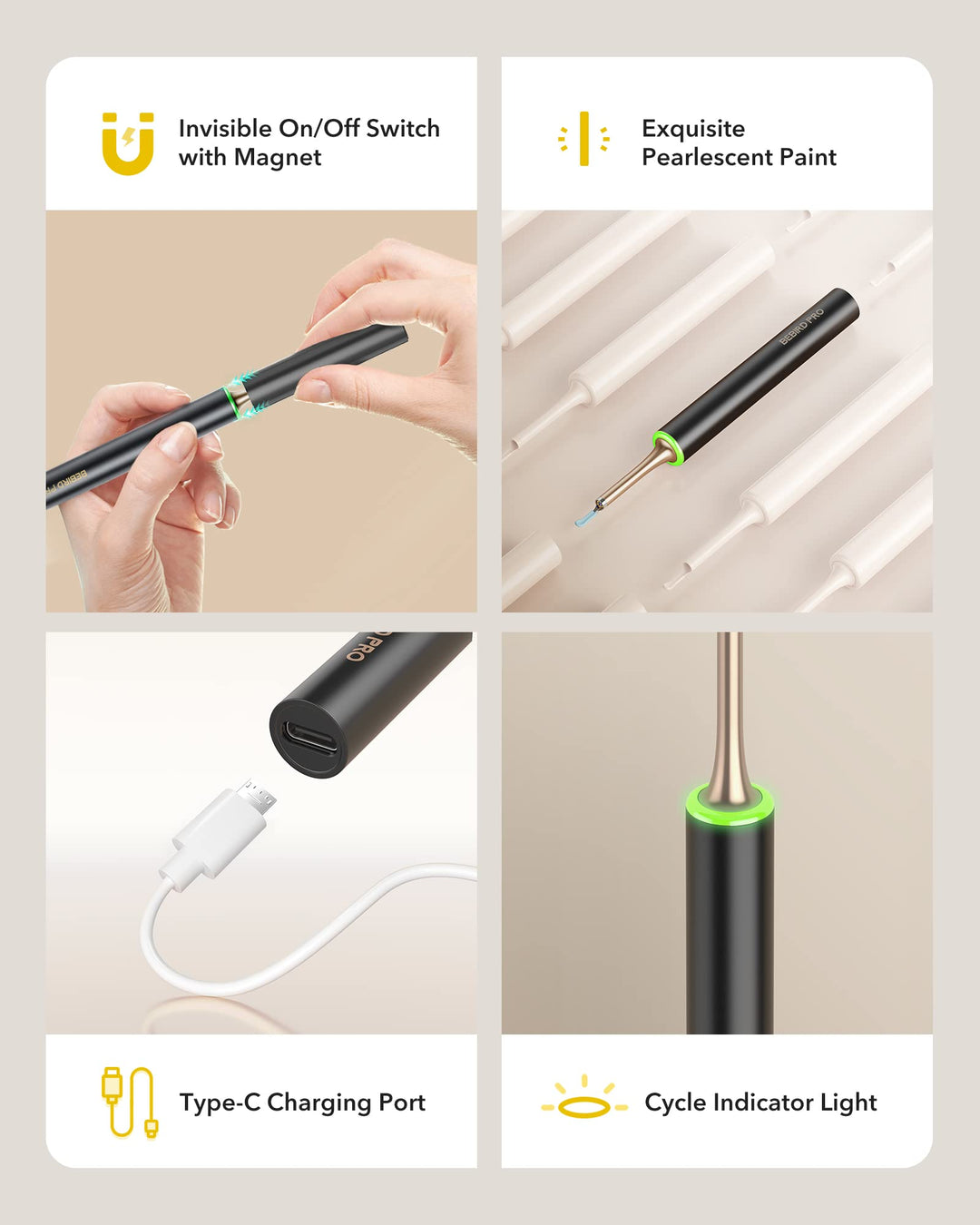 BEBIRDPRO Ear Wax Removal Cleaner with IP67 Camera, Otoscope Ear Cleaning Tool with Premium Storage Box, Earwax Cleaner with HD Camera for iOS, Android Phones T15 PRO Black, with Blackhead Vacuum