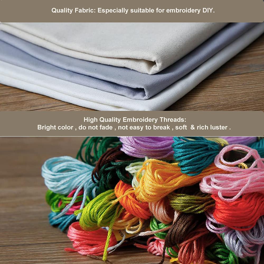 3 Pack Embroidery Kit with Pattern and Instructions for Beginners Plants Flowers for Adults,Cross Stitch Kit, Craft Stamped Embroidery Starter Set Including Hoop,Needles, Color Threads (Plants)