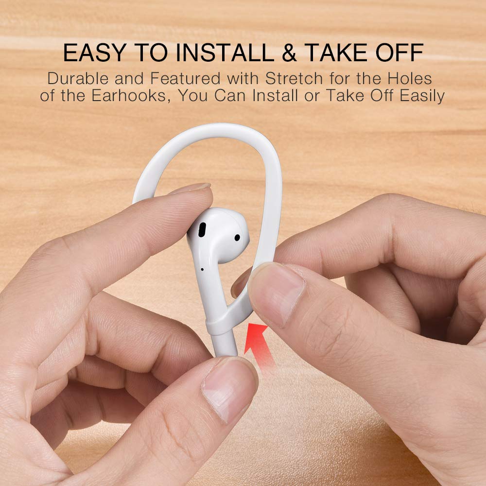 AirPods Ear Hooks Compatible with Apple AirPods 1, 2, 3, 4, Pro and Pro 2, Anti-Slip Sports Ear Hooks for AirPods 1, 2, 3, 4, Pro and Pro 2 - White