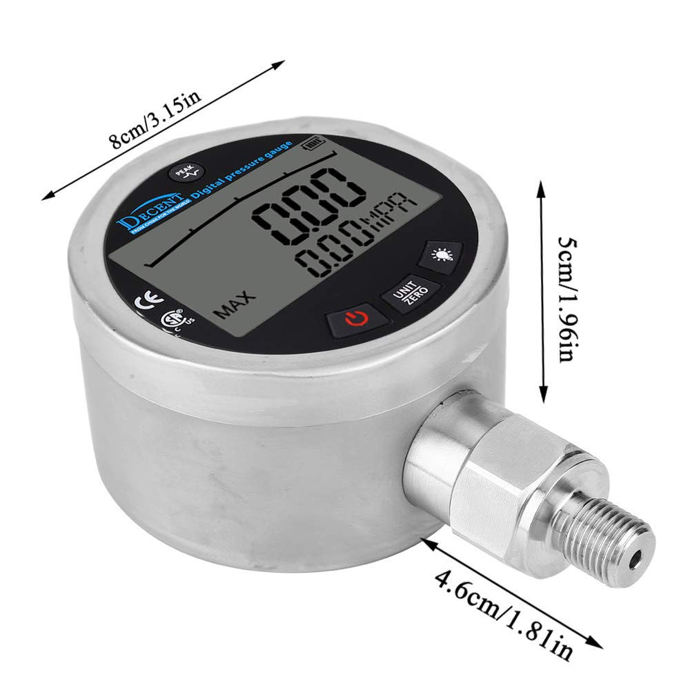 Digital Pressure Gauge G 1/4 Male Connector, Oil Gas Water Pressure Gauge 400BAR 0-40Mpa 5800PSI